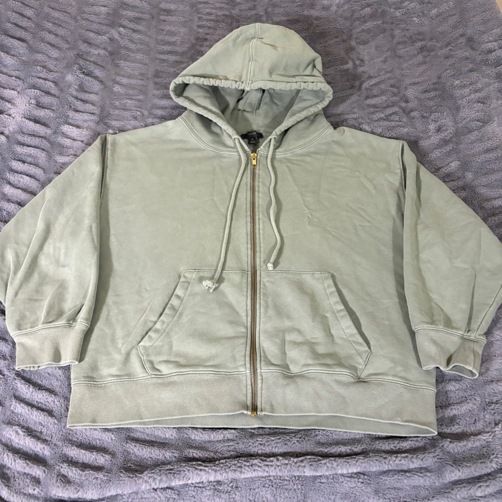 J.Crew Womens Sage Green 100% Cotton Full Zip Relaxed Hoodie Sweatshirt Size M